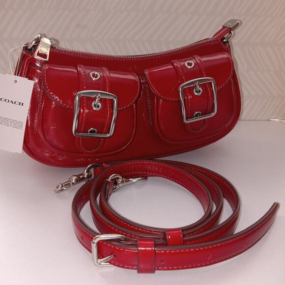 NWT Coach Ashton Cardinal Red/ Silver Baguette Hand Bag - Picture 6 of 6